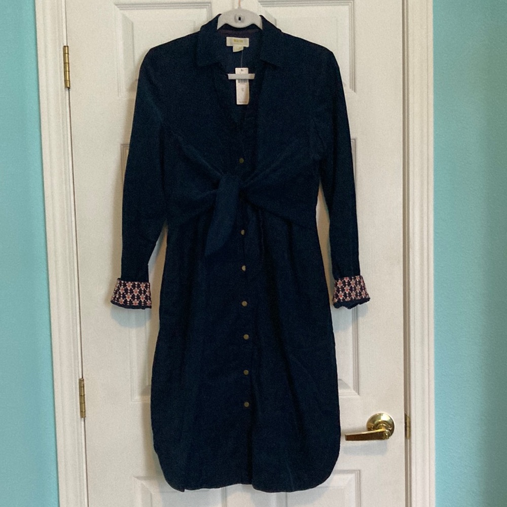 Anthropologie Maeve Navy Winchester Shirt Dress Corduroy Size 8